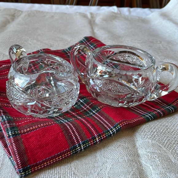 Vintage American Brilliant Cut Etched Crystal Glass Creamer & Sugar bowl set - Picture 1 of 9